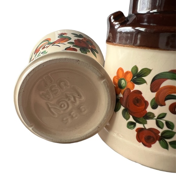Vtg McCoy Small Canister Rooster Cream Milk Can Pottery Lidded + Syrup Pitcher - Picture 4 of 4
